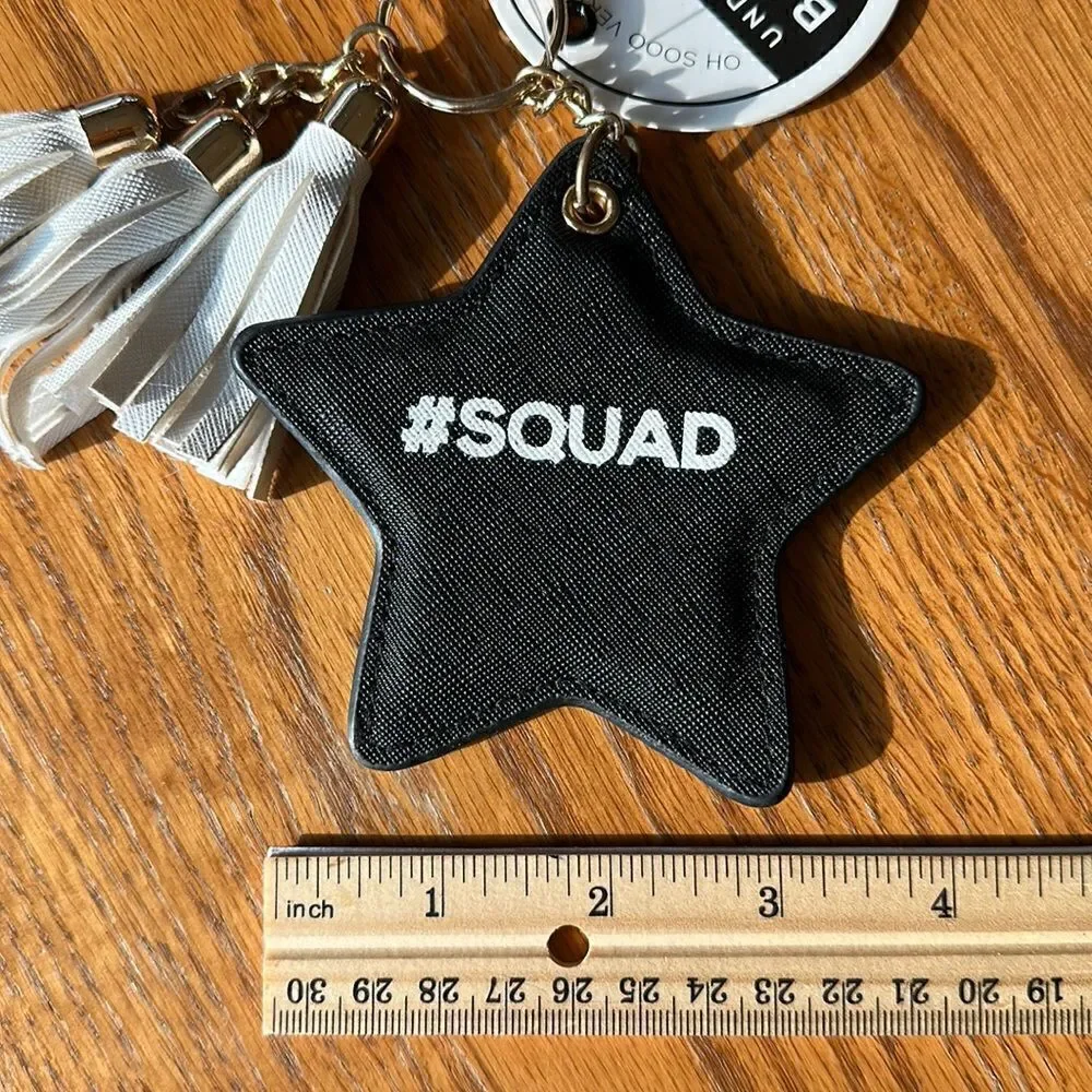 Purse Charm Key Chain #Squad Tassels Black White